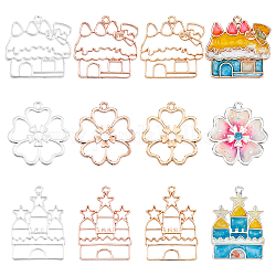 Olycraft 18Pcs 9 Styles Alloy Open Back Bezel Pendants, For DIY UV Resin, Epoxy Resin, Pressed Flower Jewelry, Cadmium Free & Lead Free, Castle, Mixed Color, 2pcs/style