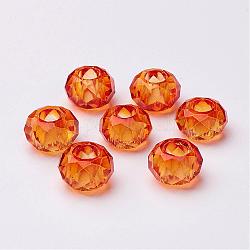 Glass European Beads, Large Hole Beads, No Metal Core, Rondelle, Dark Orange, 14x8mm, Hole: 5mm