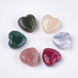 Perles acryliques, style de pierres fines imitation, cœur, couleur mixte, 14x14x7mm, Trou: 2mm