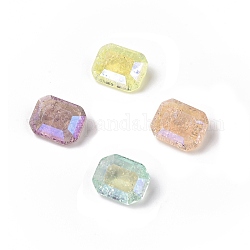 Crackle Moonlight Style Glass Rhinestone Cabochons, Flat Back & Back Plated, Rectangle, Mixed Color, 10x8x4.7mm