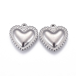 304 charms in acciaio inox, cuore, colore acciaio inossidabile, 14.5x15x4mm, Foro: 1.2 mm