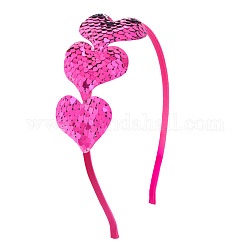 Heart Shaped Sequins Cloth Head Bands, Valentine's Day Hair Accessories for Girls, Hot Pink, 140x120mm