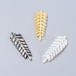 Natural Shell Pendants, Leaf, Mixed Color, 45~47x14~15x2~2.5mm, Hole: 0.8mm