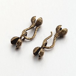 Brass Hook and S-Hook Clasps, Flower, Lead Free & Cadmium Free, Antique Bronze, 28x7x6mm, 3.5mm Inner Diameter