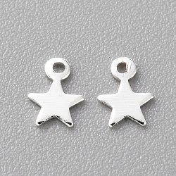 Brass Charms, Star,  Long-Lasting Plated, 925 Sterling Silver Plated, 5x4x0.3mm, Hole: 0.5mm