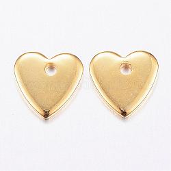 304 Stainless Steel Charms, Stamping Blank Tag, Heart, Golden, 7x7x1mm, Hole: 1mm