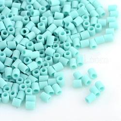Toho perles de rocaille japonaises, Perles de bugle en verre, mat, couleur ab , trou rond, (55) turquoise opaque, 2x1.7~1.8mm, Trou: 1mm, environ 6650 pcs / sachet , 100 g / sac