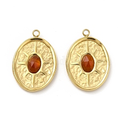 Natural Carnelian Pendants, Faceted Oval Charms, with Vacuum Plating Real 18K Gold Plated 201 Stainless Steel Findings, 20.5x14x3mm, Hole: 1.5mm