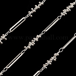 Brass Oval & Round Beaded  Link Chains, Unwelded, with Spool, Silver, 19x3x3mm, 15x2.5x1mm