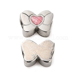 304 Stainless Steel Beads, with Enamel, Bowknot, Stainless Steel Color, 5.5x7.5x3.5mm, Hole: 1.9mm