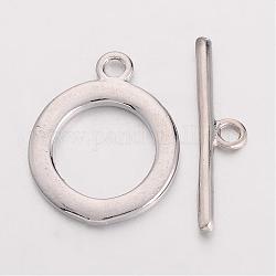 Brass Toggle Clasp, Platinum, Ring: 18x14mm, Bar: 21x2mm, Hole: 1.8mm