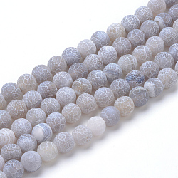 Chapelets de perle en agate craquelée naturelle et teinte, style mat, ronde, gris clair, 10mm, Trou: 1.2mm, Environ 37~40 pcs/chapelet, 14.9~15.1 pouce (38~38.5 cm)