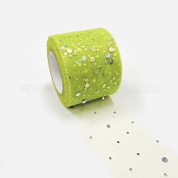 Nastri in mesh deco glitter con paillettes, tessuto di tulle, Tessuto di bobina di rullo di tulle per la realizzazione di gonna, giallo verde, 2 pollice (5 cm), circa 25iarde / rotolo (22.86m / rotolo)