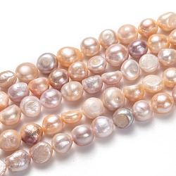 Fili di perle di perle d'acqua dolce coltivate naturali, patata, tinto, salmone chiaro, 12~18x11~17mm, Foro: 0.8 mm, circa 28pcs/filo, 1.36~1.38 pollice (34.5~35 cm)