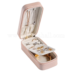 Mini juego de joyas de cuero pu con caja con cremallera, Estuche organizador de joyas portátil de viaje para pendientes, collares, anillos, rosa, 15x6.5x4.8 cm