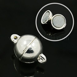 Zinc Alloy Magnetic Clasps for Jewelry Making, Lead Free, Round, Silver, 16x10mm, Hole: 1mm