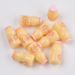Resin Beads, No Hole/Undrilled, Imitation Nonfat Probiotic Drink Bottle, with Word Lucky & Smile & Lovely & Happy, Pearl Pink, 20~22x10~11mm