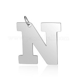 201 Stainless Steel Pendants, Letter, Stainless Steel Color, Letter.N, 30x30.5x1.5mm, Hole: 4.5mm