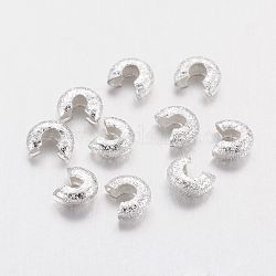 Ottone crimpare perline coperture, nichel libero, colore argento placcato, 3.2mm di diametro, Foro: 1.2 mm