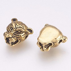 Perline in lega stile tibetano, testa di tigre, oro antico, 12x12.5x8mm, Foro: 2 mm