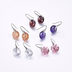 304 Stainless Steel Dangle Earrings, with Cubic Zirconia, Mixed Color, 25x14x10mm, Pin: 0.8mm