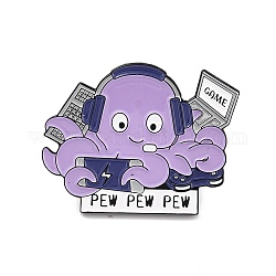 Spiel Pew Pew Pew Wort Emaille Pin, Octopus Play Computer Legierung Emaille Brosche für Rucksackkleidung, Elektrophorese schwarz, Flieder, 23x30.5x10.5 mm, Stift: 1 mm
