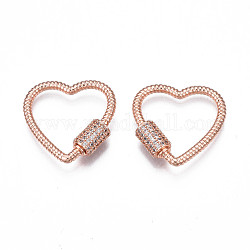 Brass Micro Pave Clear Cubic Zirconia Screw Carabiner Lock Charms, for Keychain Making, Heart, Rose Gold, 24x23~24x6mm, Column: 8x6mm