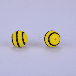 Rond imprimé avec perles focales en silicone à motif rayé, jaune, 15x15mm, Trou: 2mm