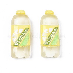 Cabujones de resina translucida, botella con palabra flora, amarillo champagne, 27.5~28x10.5~11x6.5mm