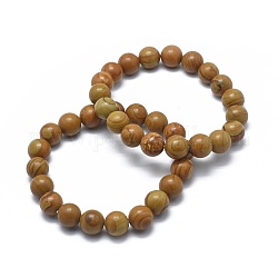 Natural Wood Lace Stone Bead Stretch Bracelets, Round, 2 inch~2-1/8 inch(5.2~5.5cm), Bead: 10mm
