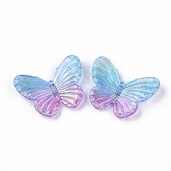Pendenti acrilici trasparenti placcati, Two Tone, farfalla, cielo blu profondo, 31.5x41x4.5mm, Foro: 1.2 mm