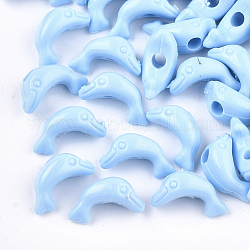 Opaque Acrylic Beads, Dolphin, Sky Blue, 7.5~8x14.5x7mm, Hole: 2.5mm, about 1200pcs/500g