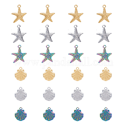 Dicosmétique 24 pièces 2 styles 3 couleurs pendentifs coquille d'étoile de mer pendentifs coquillage océan breloques de la vie marine breloques d'animaux de mer dorés pendentifs en acier inoxydable pour la fabrication de bijoux, Trou: 2mm