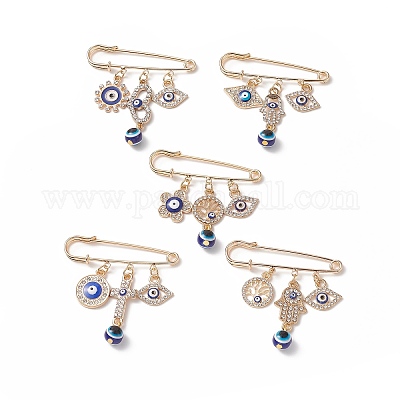 Wholesale Crystal Rhinestone Evil Eye Charms Safety Pin Brooch with Resin  Beaded 