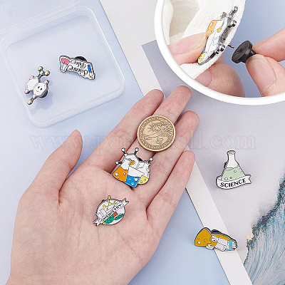 SUNNYCLUE 1 Box 6pcs 6 Style Lab Pins for Badge Enamel Pin Brooches Laboratory Equipment Flask Lapel Badge Pins Cute Brooches for
