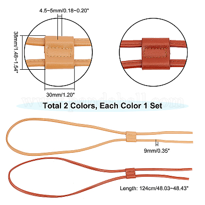CHGCRAFT 2pcs Brown Detachable PU Leather Bag Strap Drawstring