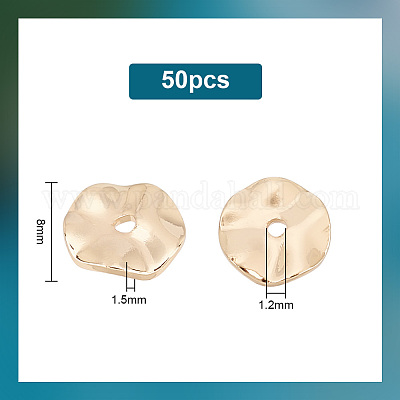 Ph pandahall 50 個 14K ゴールドメッキスペーサービーズ 8  ミリメートルフラットラウンドメタルビーズ真鍮ウェーブディスクビーズジュエリールースビーズ diy ブレスレットネックレスイヤリングクラフト用品  穴：1.2mmの通販 - PandaHall（パンダホール）