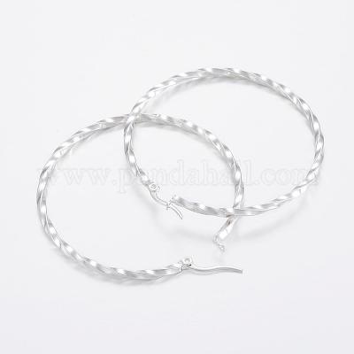 Orecchini A Cerchio Ritorti 60 Mm – Placcato Argento – Chiusura A Perno – 6g L'uno - 2