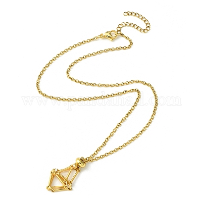 Realizzazione di 304 collana con ciondolo porta pietre preziose intrecciate  in acciaio inossidabile con custodia macramè, con catene a cordolo, oro