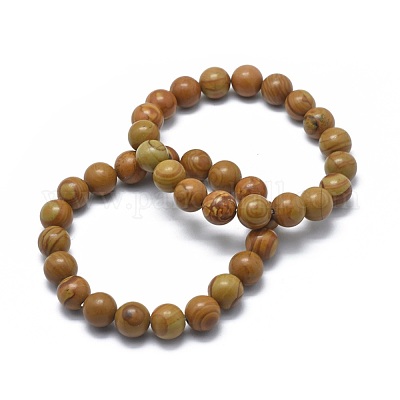 Bracciali elasticizzati con perle di pietra di legno naturale&nbsp;BJEW-K212-C-041-1