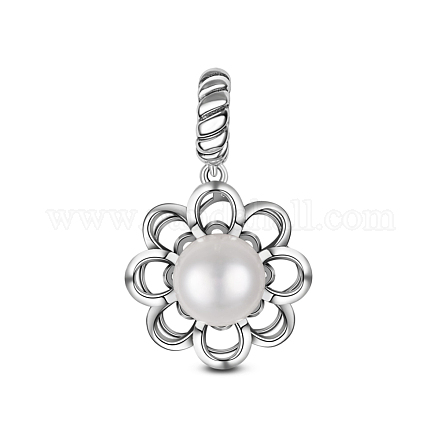 TINYSAND Flower Sterling Silver Freshwater Pearl European Dangle Charms TS-P-098-1