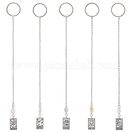 チベットスタイルの合金のペンダントの装飾  鉄のパーツ物と宝石のチップ付き  タロット模様の長方形  225~230mm  5スタイル  1個/スタイル  5個/セット HJEW-AB00380-1