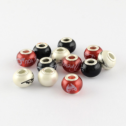 Perles européennes rondes en verre peint à gros trou GPDL-S026-M4-1