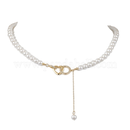 Halskette mit Herzanhänger aus klarem Mikropavé aus Messing mit kubischem Zirkonia NJEW-JN04629-1