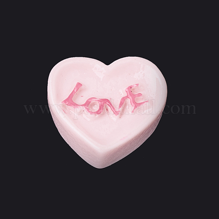 樹脂カボション  単語「love」付けのハート  バレンタインデー  ピンク  16x17x6mm CRES-T007-11A-1