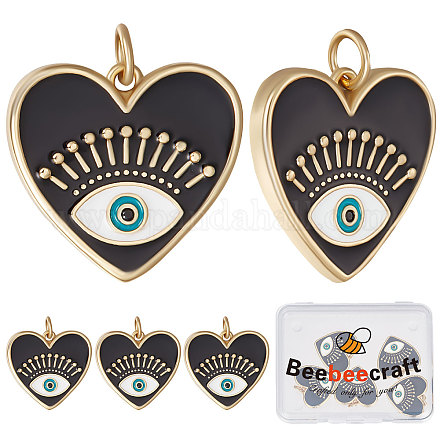 Beebeecraft 1 Box 6 Stück Herz mit Auge Charms 18 Karat vergoldete Emaille Böse Augen Anhänger Charms mit Biegeringen für die Schmuckherstellung Charm Ohrringe Halskette DIY Zubehör KK-BBC0005-07-1