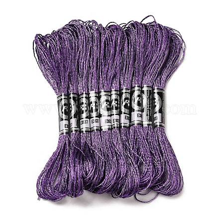 10かせ 12層メタリックポリエステル刺繍フロス  クラフト裁縫用グリッタークロスステッチ糸手刺繍  友情ブレスレット編組紐  青紫色  0.8mm  約8.75ヤード（8m）/かせ OCOR-Q057-A11-1