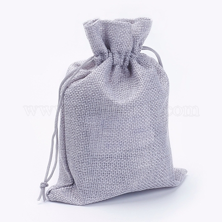 Polyester Imitation Burlap Packing Pouches Drawstring Bags ABAG-R004-14x10cm-09-1
