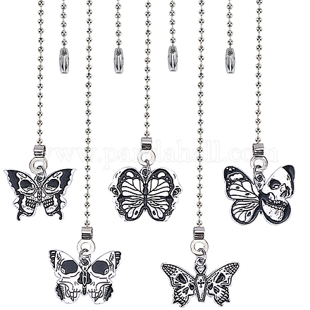 CRASPIRE 10Pcs 5 Style Halloween Ceiling Fan Pull Chain Extender Skull Butterfly Charm Pendant 12.6 Inch Decorative Extension Connector Ball Bead Cord Replacement Hanging Ornaments for Lighting Lamp AJEW-AB00139-1