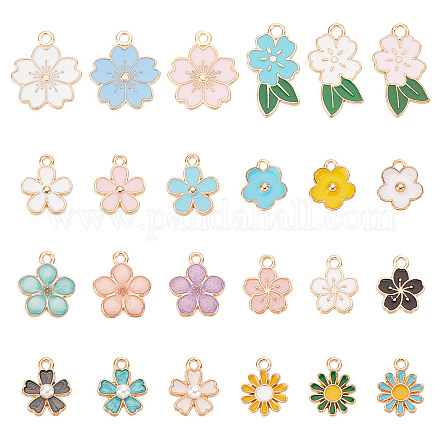 SUNNYCLUE 1 Box 120Pcs 24 Style Flower Enamel Charms Floral Charms Fairy Flowers Charms Daisy Spring Summer Charm for Jewelry Making Charms DIY Bracelet Necklace Ankle Craft Women Adults Gifts ENAM-SC0003-33-1